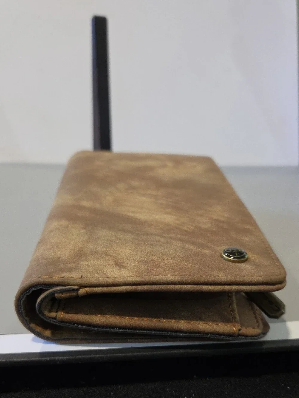 CaseMe Leather Tri-Fold Wallet with Brushed Bronze Finish